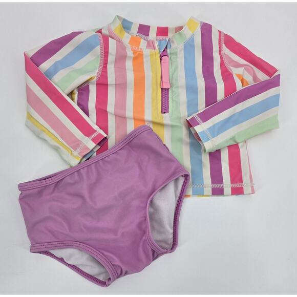 Ruffle Butts Rainbow Striped Rashguard and Ruffle Bottoms - Picture 1 of 5